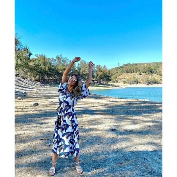 Desmond & Dempsey X H&M Banana Leaves Tropical Linen Tassels‎ Kaftan Maxi Dress - Picture 6 of 16